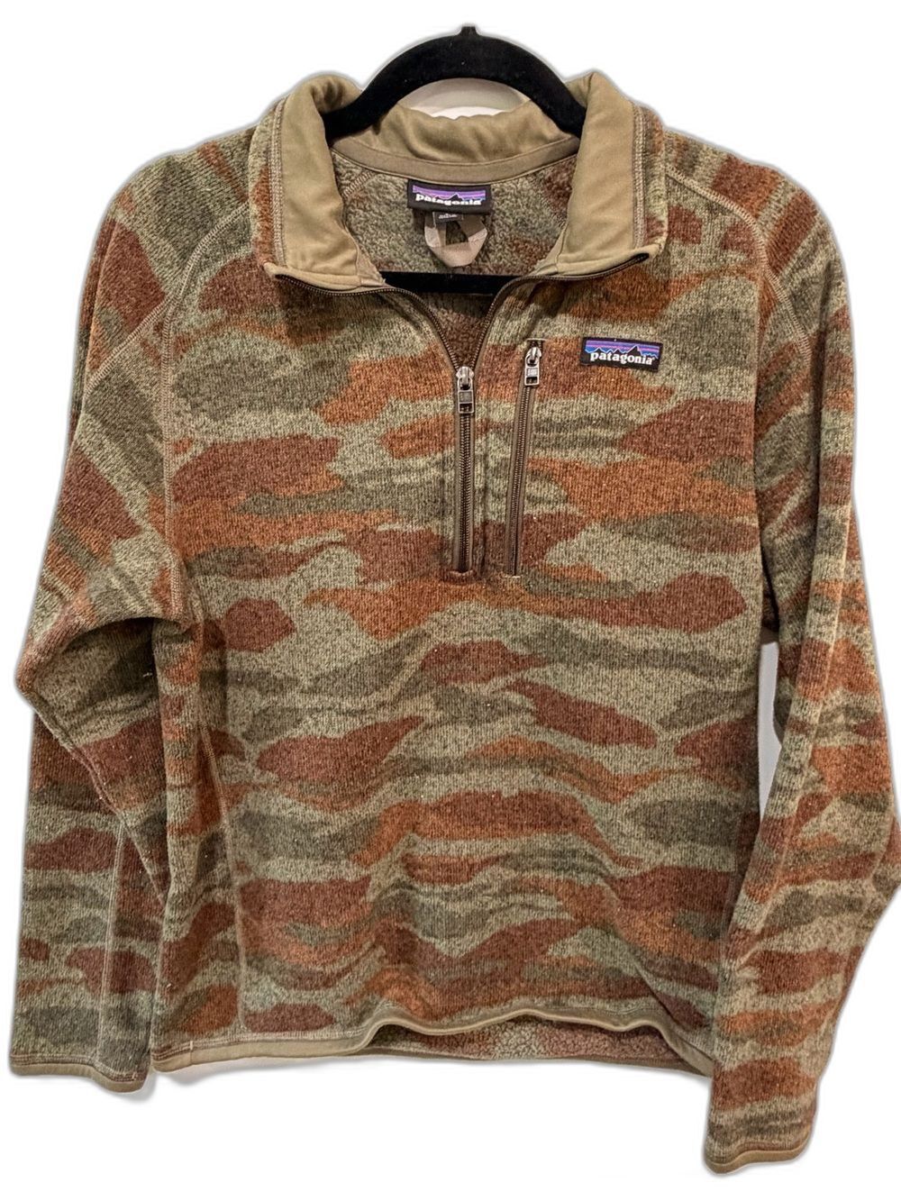 Patagonia Better Sweater 1/4 Zip Camouflage Fleece Pullover Brown Green Small